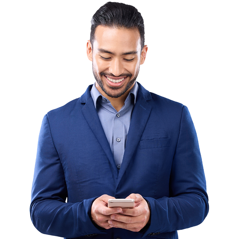 Man smiling at phone