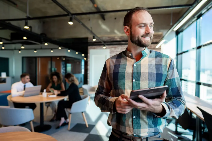 business professional using tablet