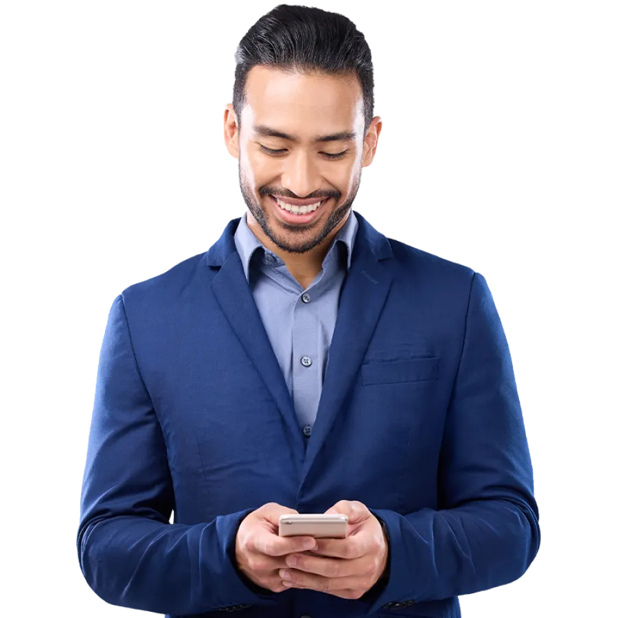 Man smiling at phone